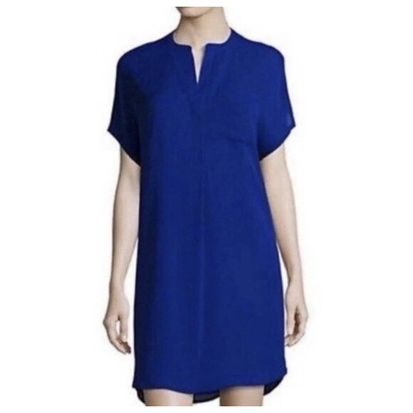 VINCE Blue Oversized Popover Silk Knee Length Lined  Pocket Dress Women’s XS - Picture 1 of 10